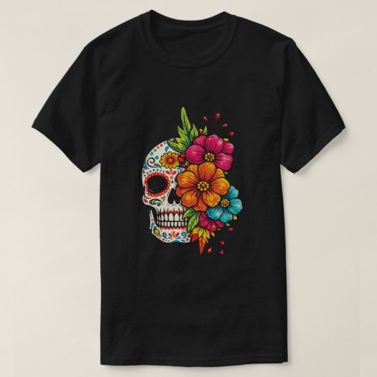 Title: Día de los Muertos Floral Skull T-shirt (Design voorkant)