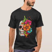 Title: Día de los Muertos Floral Skull T-shirt (Voorkant)