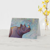 Title: Gossip - Rhinoceros rhino bird art Kaart (Gele Bloem)