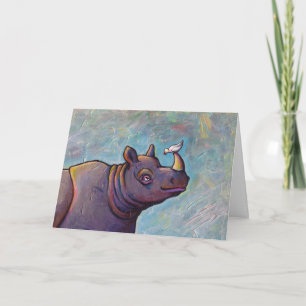 Title: Gossip - Rhinoceros rhino bird art Kaart
