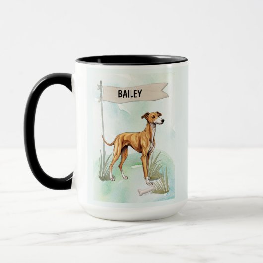 Title:
Greyhound Watercolor Personalized Dog Mok (Links)