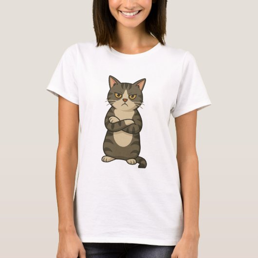 Title: Grumpy Cat Attitude – Funny Cartoon T-Shirt (Voorkant)