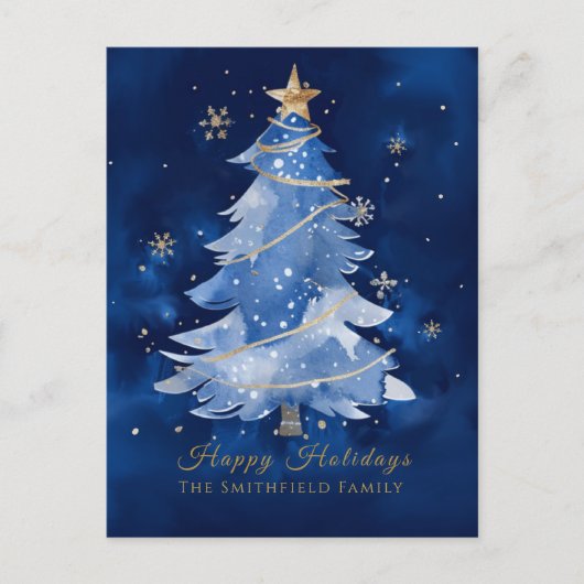 Title: Happy Holidays Elegant Navy Gold Christmas  Briefkaart (Voorkant)
