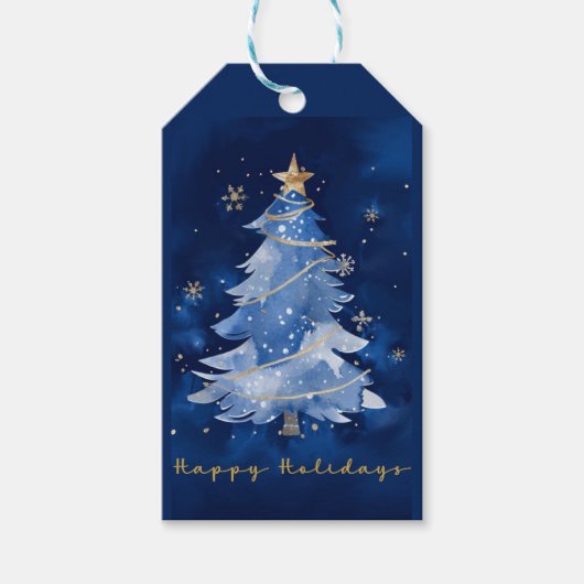 Title: Happy Holidays Elegant Navy Gold Christmas  Cadeaulabel (Voorkant)