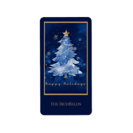 Title: Happy Holidays Elegant Navy Gold Christmas  Etiket