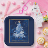 Title: Happy Holidays Elegant Navy Gold Christmas  Papieren Bordje (Feest)