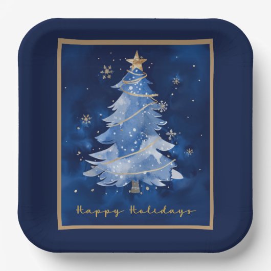 Title: Happy Holidays Elegant Navy Gold Christmas  Papieren Bordje (Voorkant)