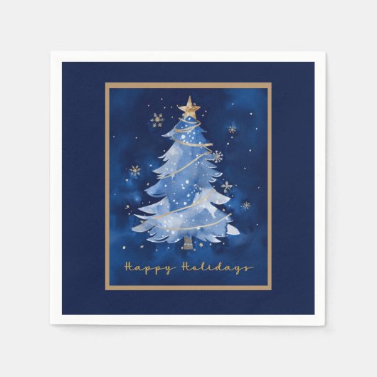 Title: Happy Holidays Elegant Navy Gold Christmas  Servet (Voorkant)