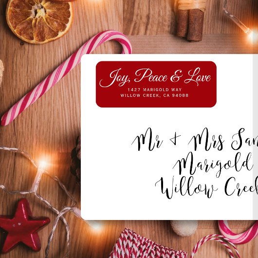 Title: Joy, Peace & Love Christmas Return Address  Etiket
