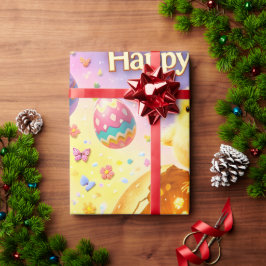 Title whimsical Easter bunny and colourful egg pat Cadeaupapier