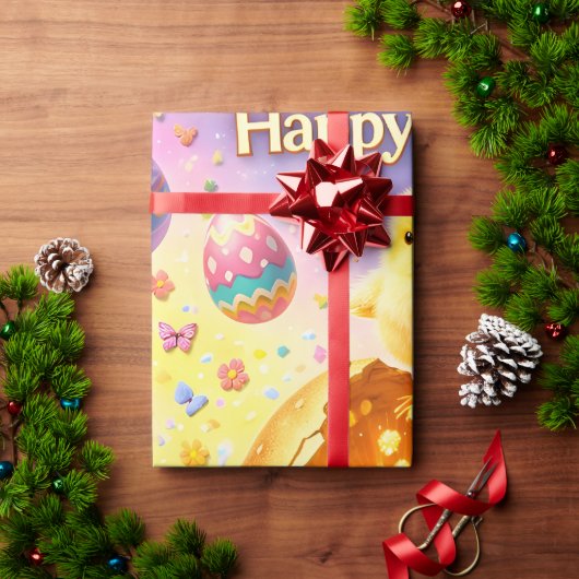 Title whimsical Easter bunny and colourful egg pat Cadeaupapier (Feestdagen Geschenken)