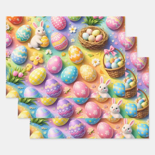 Title whimsical Easter bunny and colourful egg pat Inpakpapier Vel (Set)