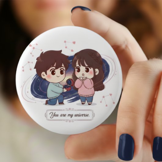 Title: "You Are My Universe" Cute Couple Proposing Ronde Button 3,2 Cm