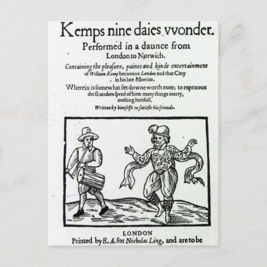 Titlepage aan William Kemp's Briefkaart (Voorkant)