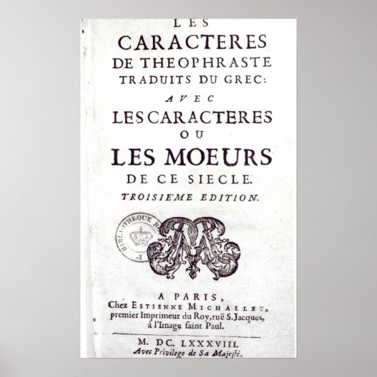 Titlepage "Les Caracteres de Theophraste Poster (Voorkant)