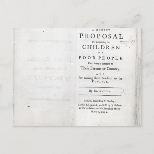 Titlepage naar "A Modest proposal" Briefkaart (Voorkant)