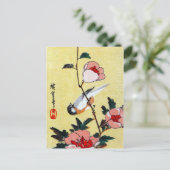 Titmouse and Peonies, Hiroshige Briefkaart (Staand voorkant)