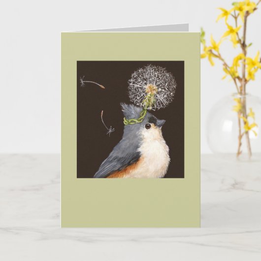 titmuis met andelion-kaart Leah Kaart (Gele Bloem)