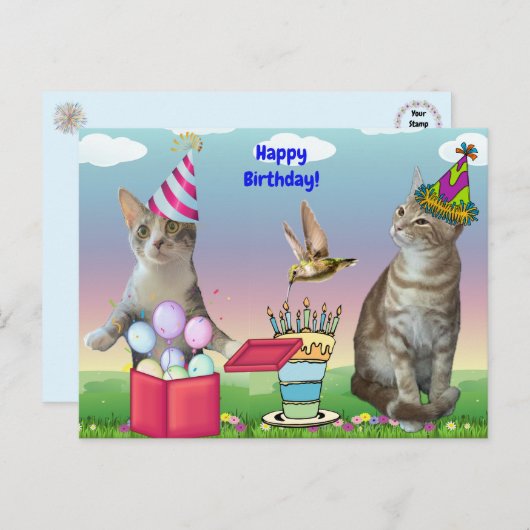 Tito en Taz Birthday Cats Briefkaart (Voorkant / Achterkant)