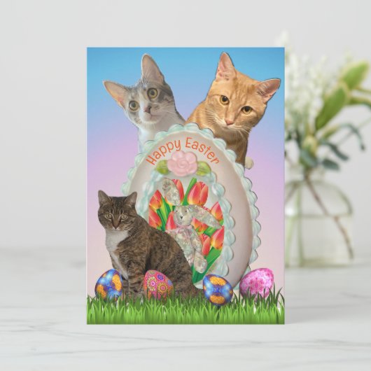 Tito, Taz, Annie Cat Pasen Groeten Platte Kaart (Staand voorkant)