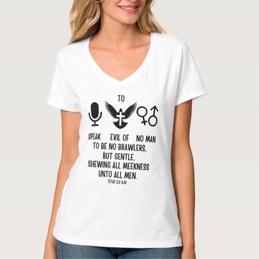 Titus 3:2 KJV Bijbel Verse Quote Vrouwen V-hals T-shirt (Voorkant)