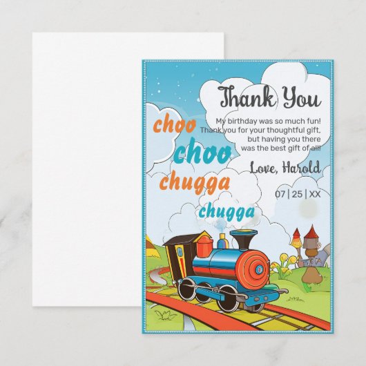 Tjoek Tjoek Trein Kinderen Cute Treinkaartje Verja Bedankkaart (Voorkant / Achterkant)