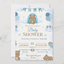 Tjongejonge teddybeer blauwe babyshower uitnodigin