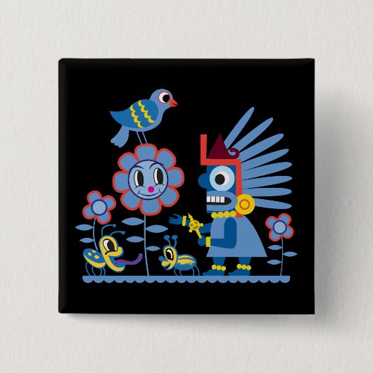 Tlaloc's Happy Spring Flower Time. Vierkante Button 5,1 Cm (Voorkant)
