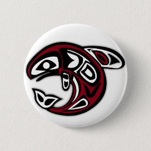 Tlingit Orca Totem Tattoo Killer Whale Art Ronde Button 5,7 Cm