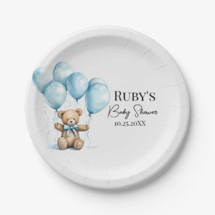 TM Teddybeer Blauwe Baby Shower Papieren Borden Bordje