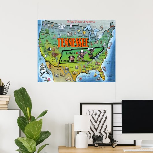 TN USA Map Poster (Thuiskantoor)