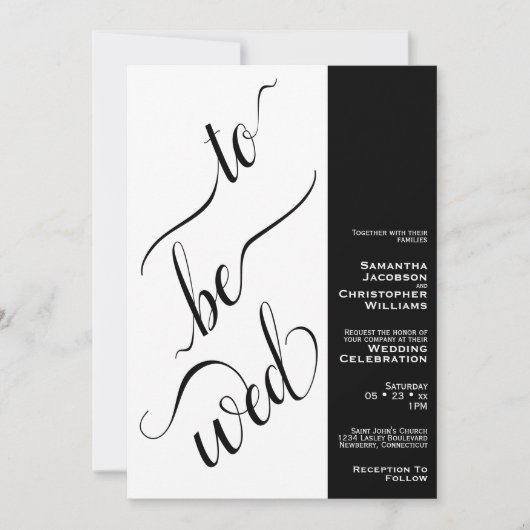 To Be Wo Minimal 2 Pane Zwart & Wit Bruiloft Kaart (Voorkant)
