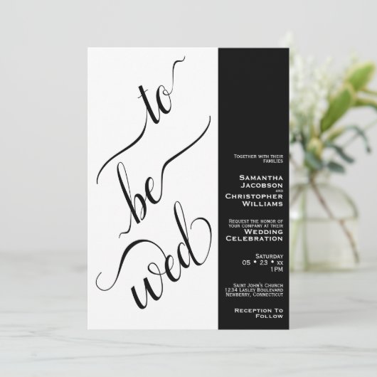 To Be Wo Minimal 2 Pane Zwart & Wit Bruiloft Kaart (Staand voorkant)
