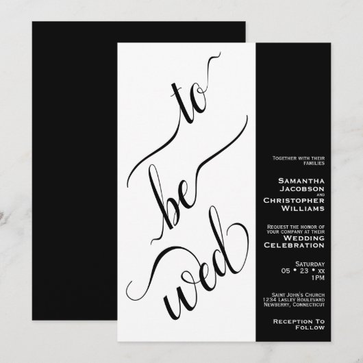 To Be Wo Minimal 2 Pane Zwart & Wit Bruiloft Kaart (Voorkant / Achterkant)