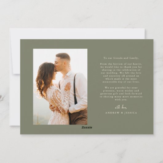 To Hearts One Holiday Newlywed Photo Sage Green Feestdagenkaart (Achterkant)