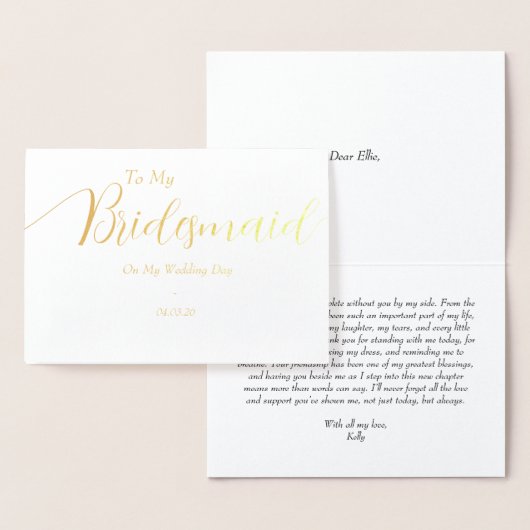 To My Bridesmaid on My Wedding Day Gold Folie Kaarten (Display)