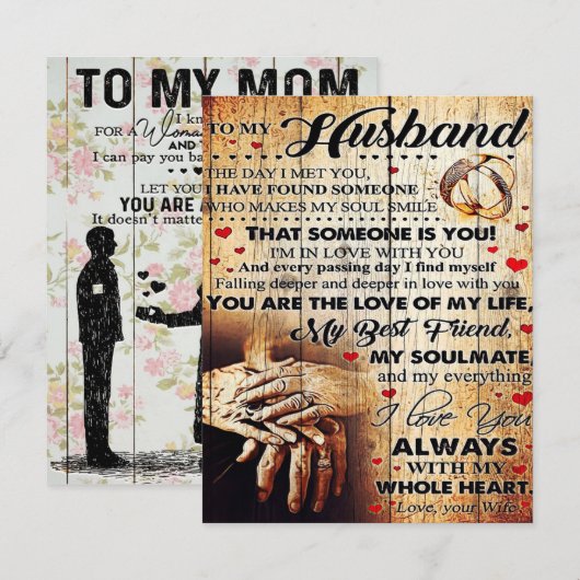 To My Husband Design Love Letter Gift To Him Kaart (Voorkant / Achterkant)