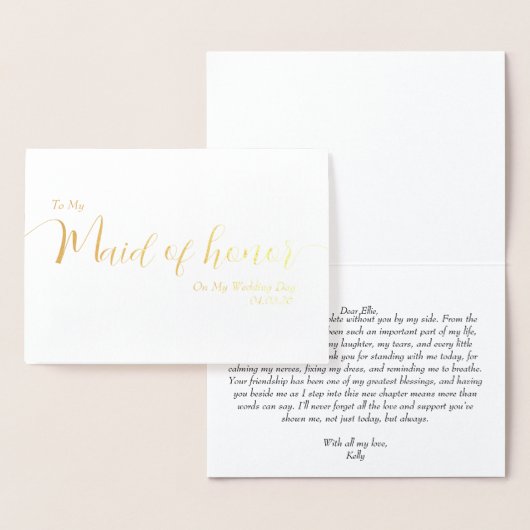 To My Maid of Honor My Wedding Day Elegant Script Folie Kaarten (Display)