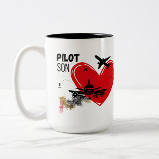 "To My Son - Fly High, Dream Big Pilot Mok" Tweekleurige Koffiemok