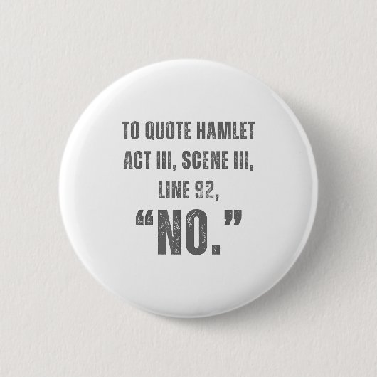 To Quote Hamlet No - Funny Sarcastic Quote  Ronde Button 5,7 Cm (Voorkant)