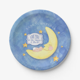 To The Moon and Back Stars Typografie Baby shower Papieren Bordje