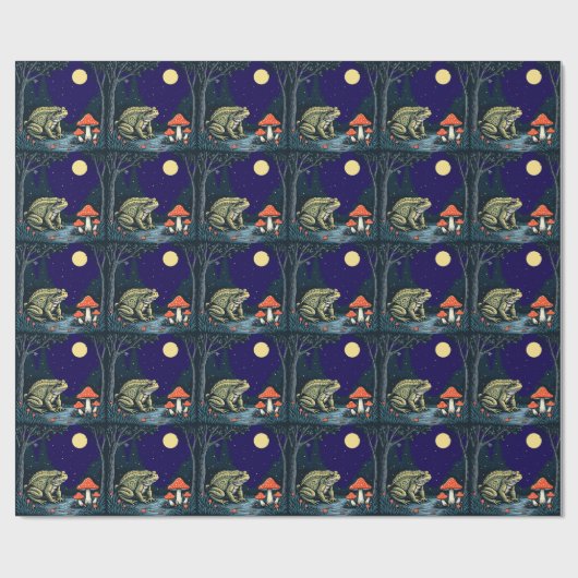 Toad Foraging Toadstools In A Moonlit Woodland  Cadeaupapier (Vlak)