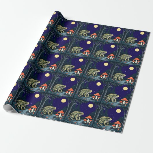 Toad Foraging Toadstools In A Moonlit Woodland  Cadeaupapier (Uitgerold)