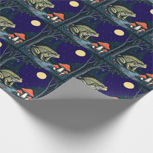 Toad Foraging Toadstools In A Moonlit Woodland  Cadeaupapier (Hoek)
