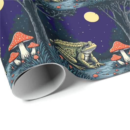 Toad Foraging Toadstools In A Moonlit Woodland  Cadeaupapier (Rol Hoek)