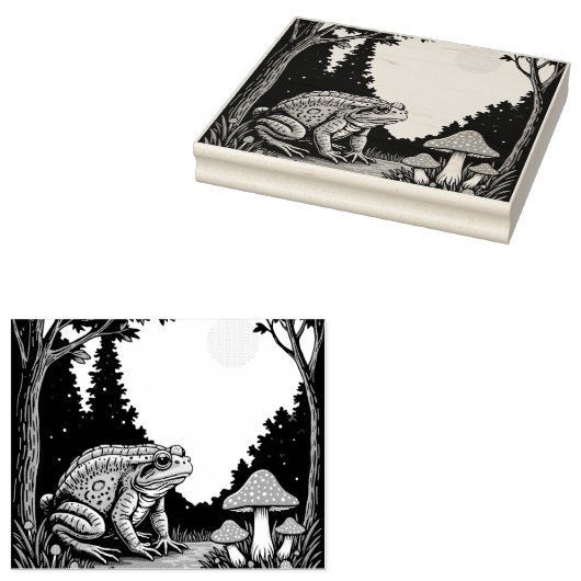 Toad Foraging Toadstools In A Moonlit Woodland  Rubberstempel (Gestempeld)