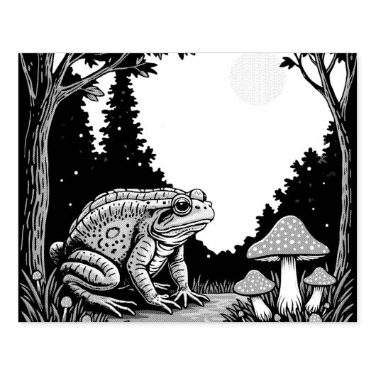 Toad Foraging Toadstools In A Moonlit Woodland  Rubberstempel (Afrduk)