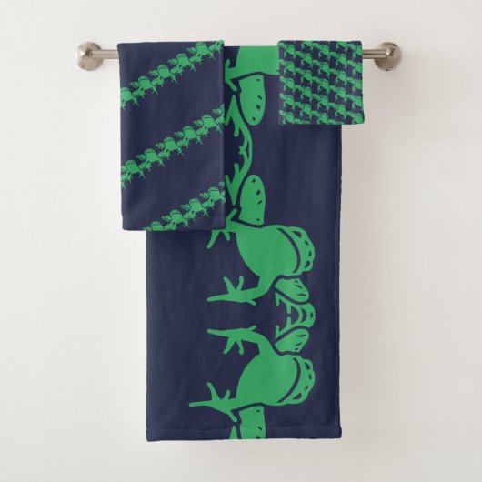 Toad Frogs Navy Blue Bad Handdoek (Insitu)