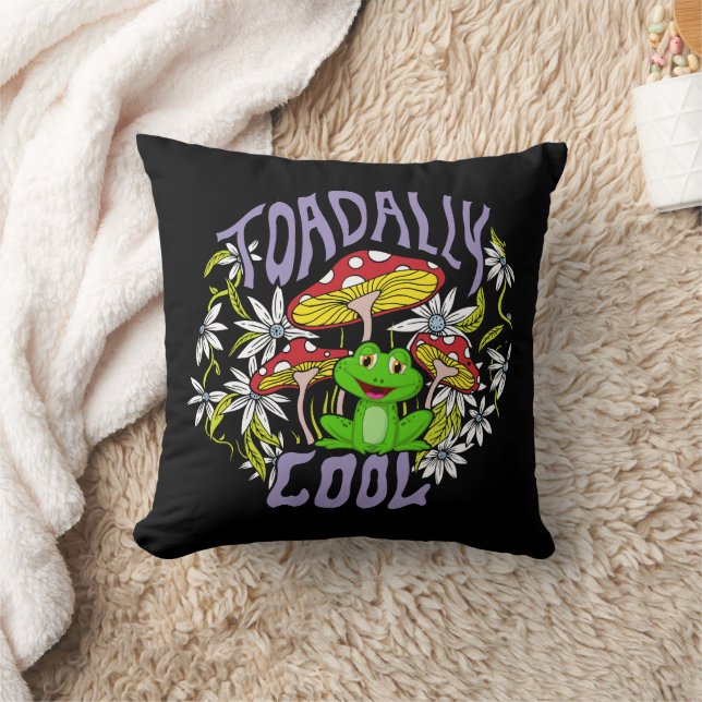 Toadally Cool Kleurrijke bloemen- en kikkertypogra Kussen (Deken)