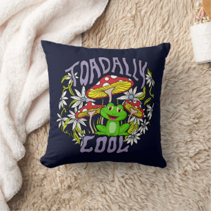 Toadally Cool Kleurrijke bloemen- en kikkertypogra Kussen
